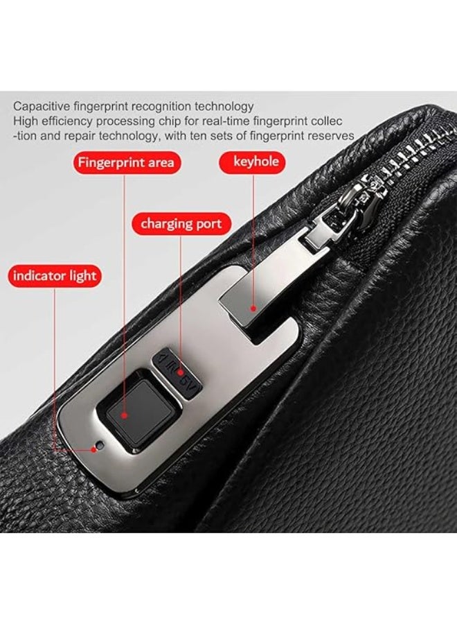 Welaso Fingerprint Lock Leather Handbag,Anti Theft Waterproof Genuine Leather Clutch Bag Wallet for Man Woman - Image 2